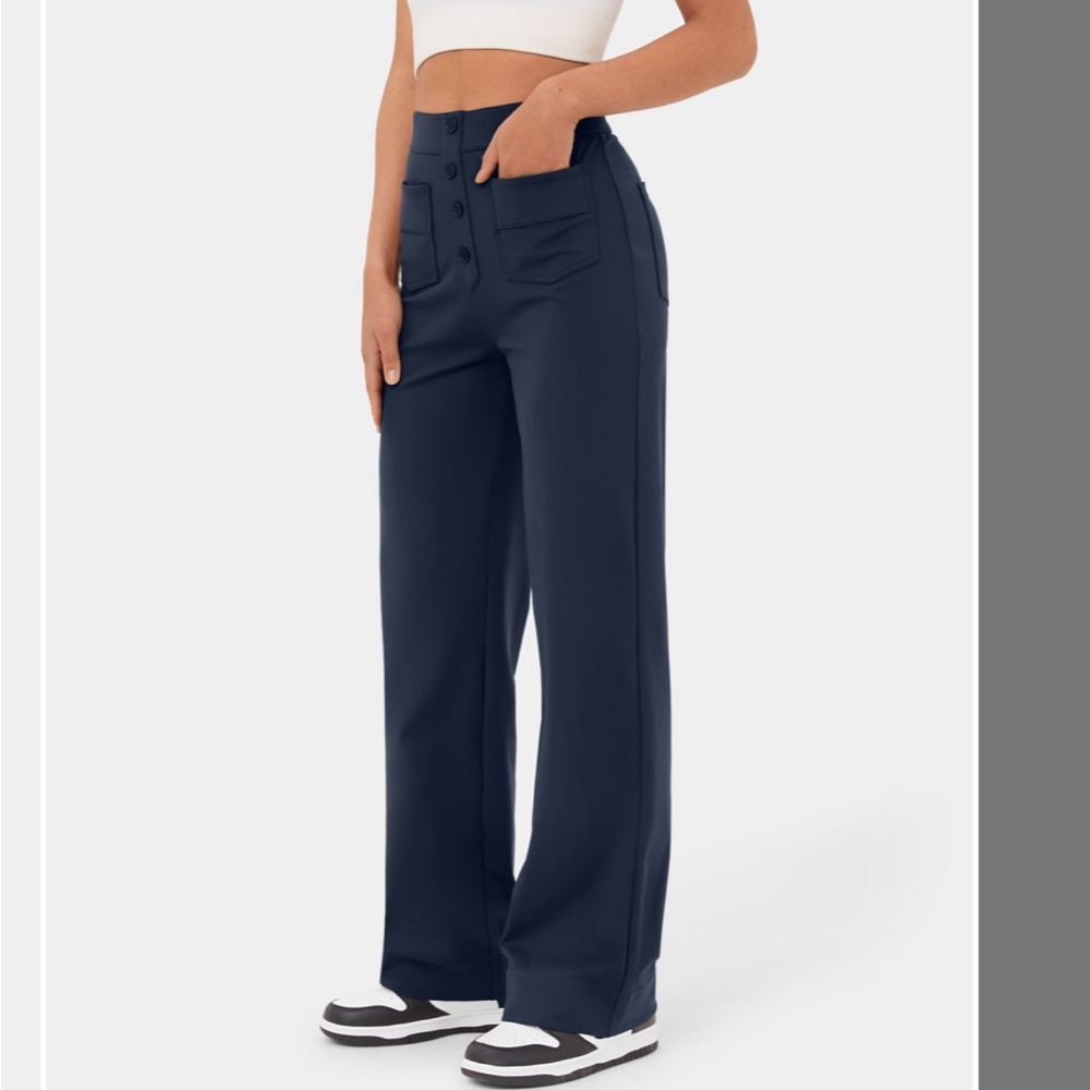 Brand New: Halara High Waisted Button Multiple Pockets Straight Leg Casual Pants